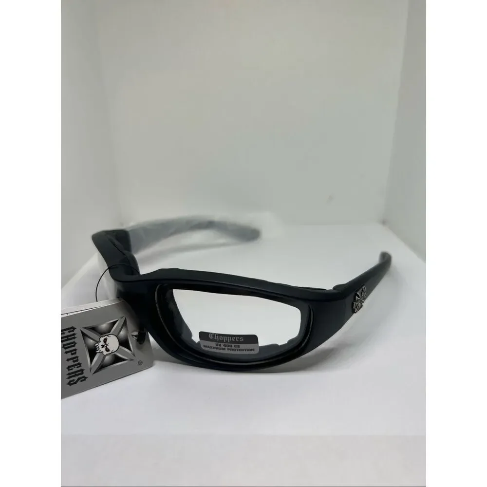 Choppers Padded Wrap Around Motorcycle Sunglasses Clear Lens Night Riding UV400